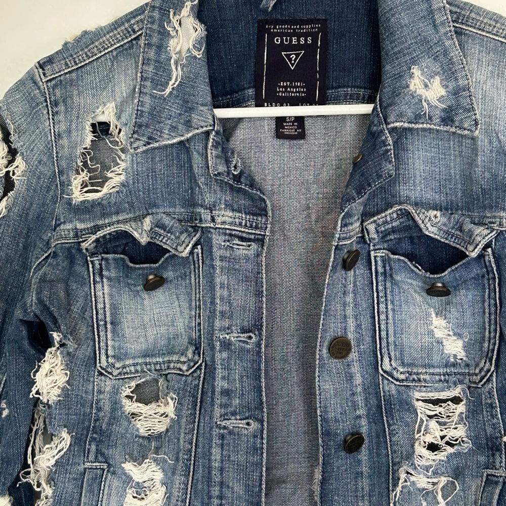 GUESS Ripped Blue Jean Jacket - Picture 3 of 4